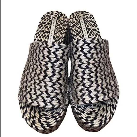 Zara Yute Mia Platform Slide Sandals Black and Beige New - Picture 10 of 13